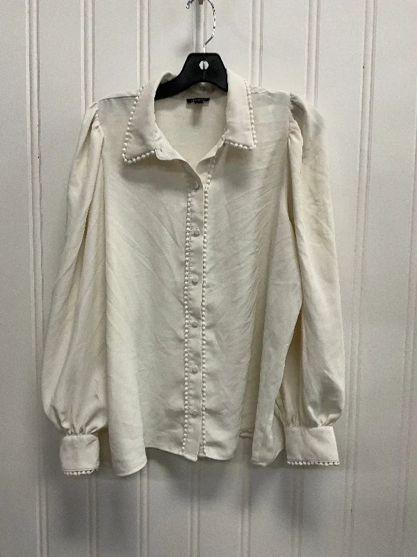 Top Long Sleeve By Ann Taylor In Cream, Size: L Hip Men's Retro