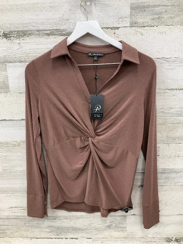 Top Long Sleeve By Adrianna Papell In Brown, Size: Xs Polished Men's Satin