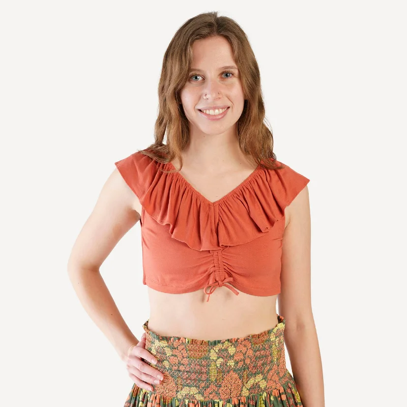 womens v-neck ruffle crop top | rhubarb | bamboo Sporty Men's Tennis