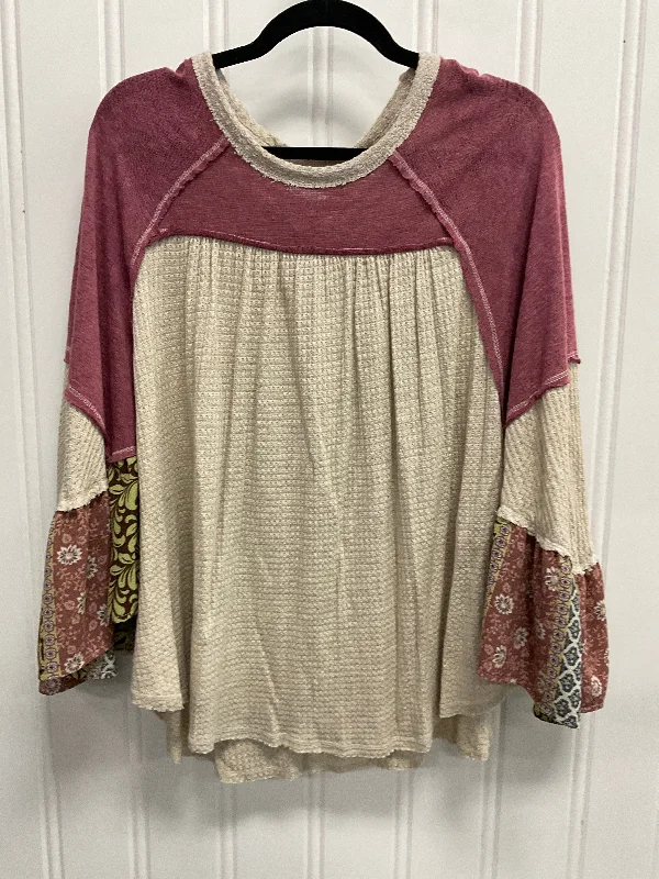 Top 3/4 Sleeve By Blu Pepper In Beige, Size: M Earthy Men's Hemp