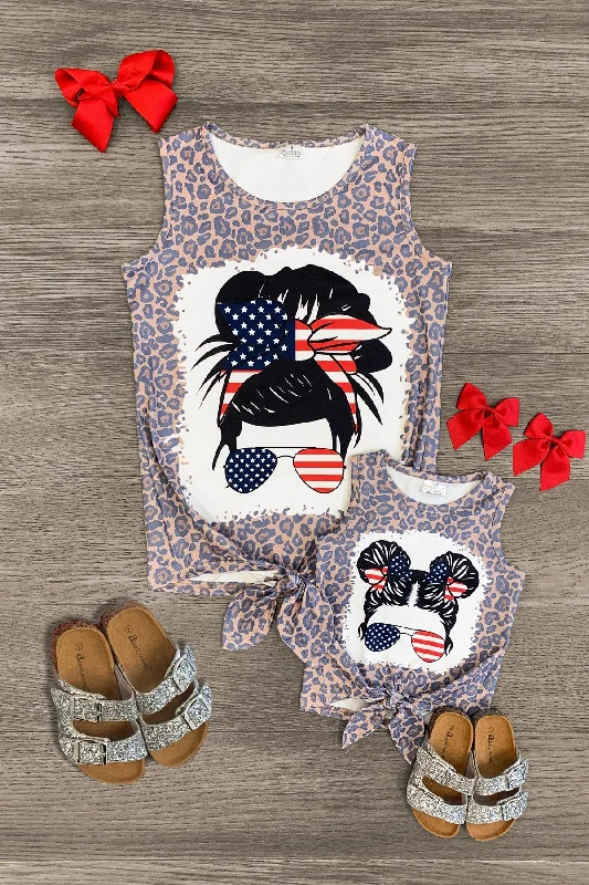 Mom & Me - Patriotic Mama & Girl Cheetah Top Laid