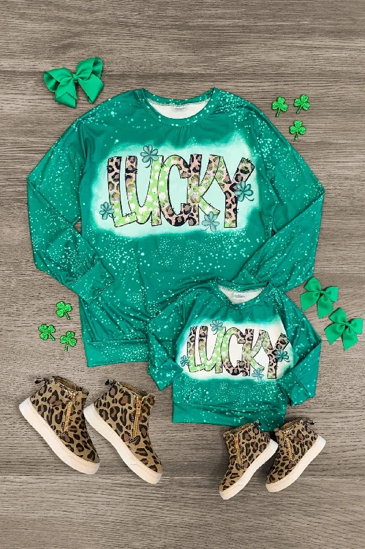 Mom & Me - "Lucky" Green Cheetah Long Sleeve Top Hip Men's Retro