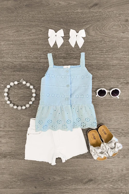 Light Blue Eyelet Lace Tank Top Edgy Men's Punk