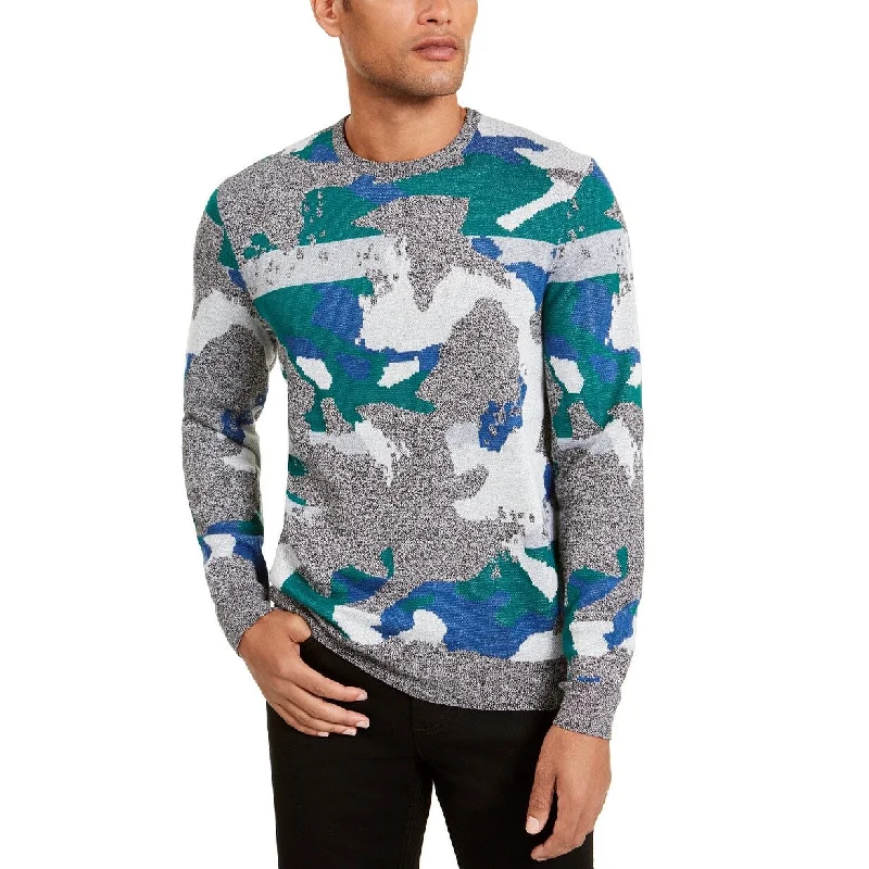 Alfani Men's Abstract Jacquard Crewneck Sweater Green Size Large Monochromatic Office Style Monochromatic Office Style