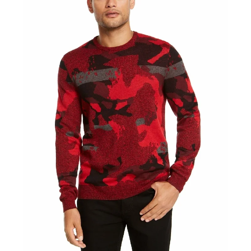 Alfani Men's Abstract Jacquard Crewneck Sweater Red Size XL Trendy Men's Bucket Trendy Men's Bucket