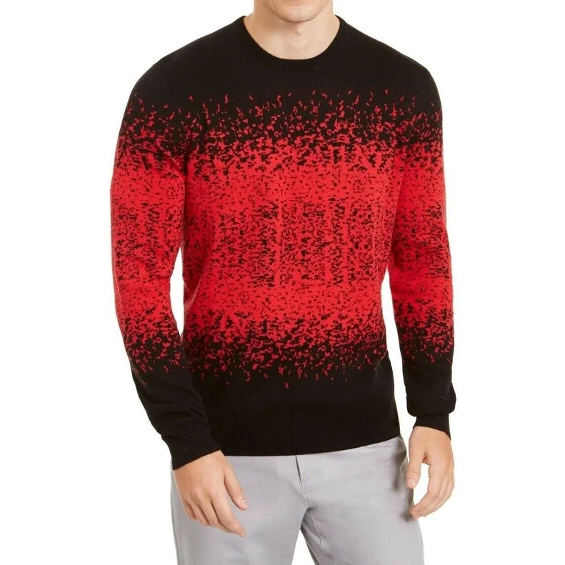 Alfani Men's Ombre Rib Crewneck Sweater Red Size Large Street Street