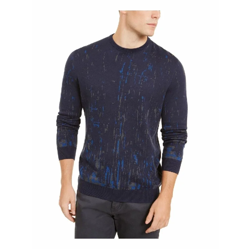 Alfani Men's Paint Splatter Crewneck Sweater Blue Size Medium Sporty Men's Athleisure  Sporty Men's Athleisure 