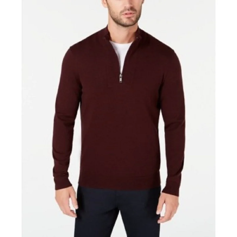 Alfani Men's Solid Quarter-Zip Sweater Wine Size Medium Cclassic Men's Tweed Cclassic Men's Tweed