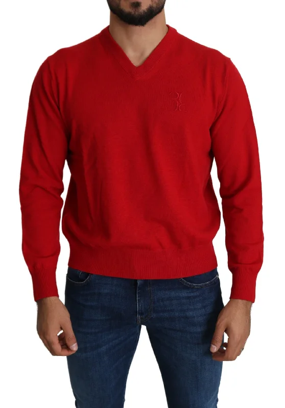 Billionaire Italian Couture  V-neck Wool Sweatshirt Pullover Men's Sweater Sleek Men's Contemporary  Sleek Men's Contemporary 