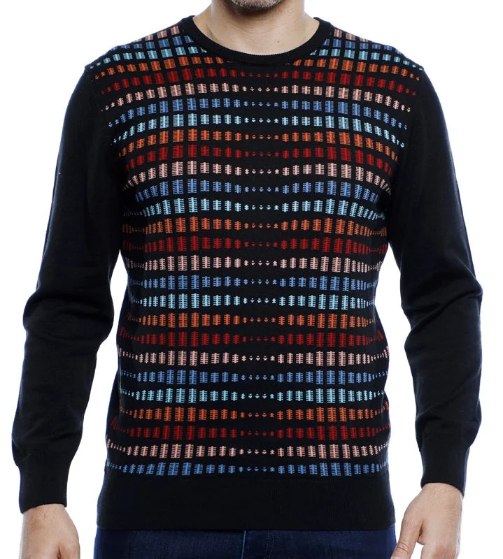 Black Crewneck with Multi Color Design Organic Organic