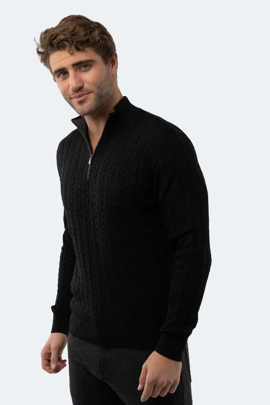 Black Knit Quarter Zip Earthy Men's Sustainable  Earthy Men's Sustainable 