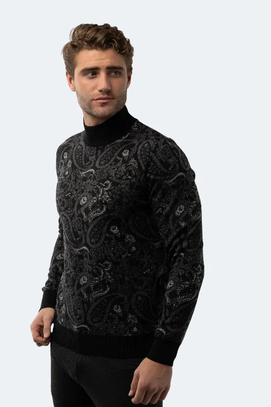 Black Paisley Mockneck Sweater Practical Men's Multi Practical Men's Multi