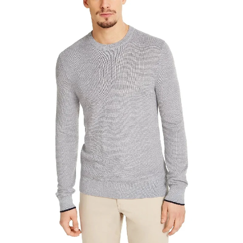 Calvin Klein Men's Merino Crew-Neck Sweater Silver Size XX-Large - XXL Preppy Men's College Preppy Men's College