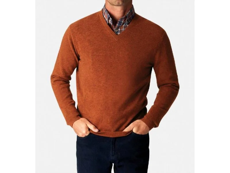 Cashmere V-Neck Pullover Sweater In Spice Hip Men's Retro Hip Men's Retro