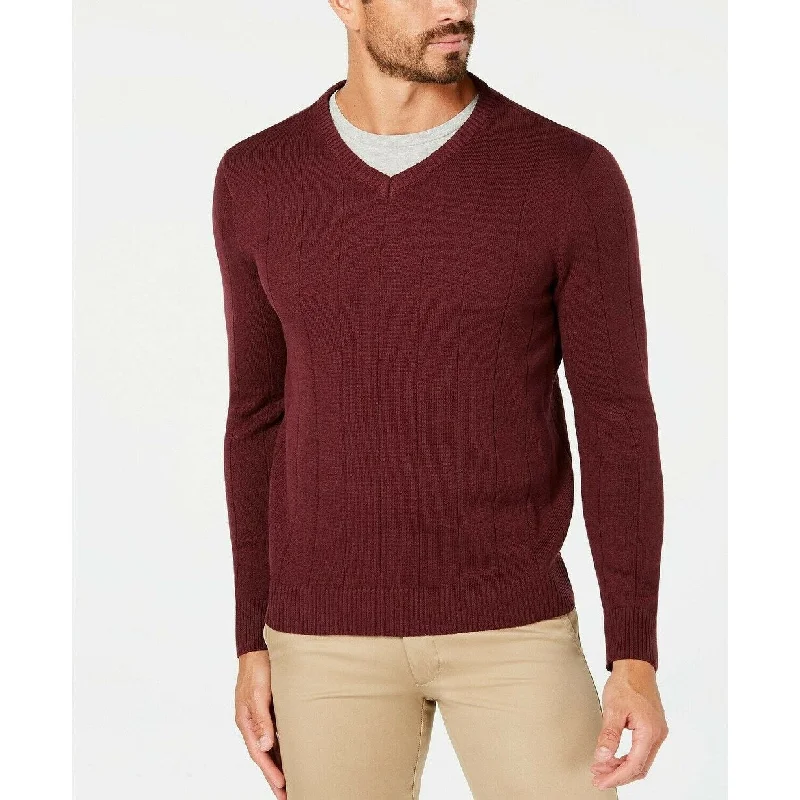 Club Room Men's Cotton Textured V-Neck Sweater Dark Red Size Medium Dynamic Men's High Dynamic Men's High