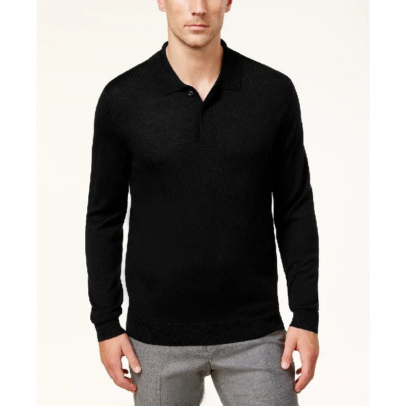 Club Room Men's Merino Wool Blend Polo Sweater Black Size Small Edgy Men's Punk Edgy Men's Punk