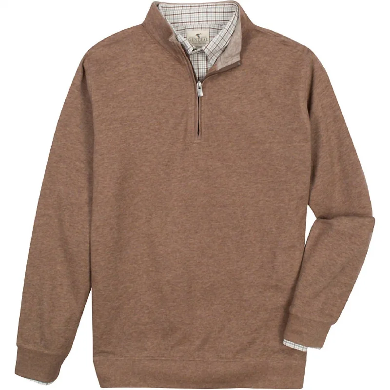 Cotton/modal Quarter Zip In Cigar Relaxed Men's Beach Relaxed Men's Beach