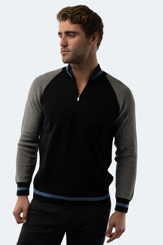 Grey-Black Quarter Zip Dapper Men's 1920S Dapper Men's 1920S