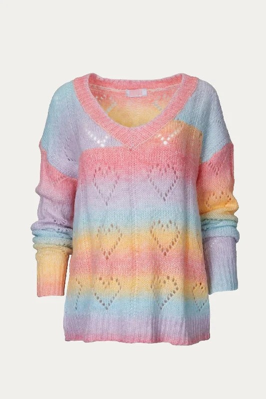 Heart V-Neck Knit Sweater In Rainbow Elegant Men's Formal  Elegant Men's Formal 