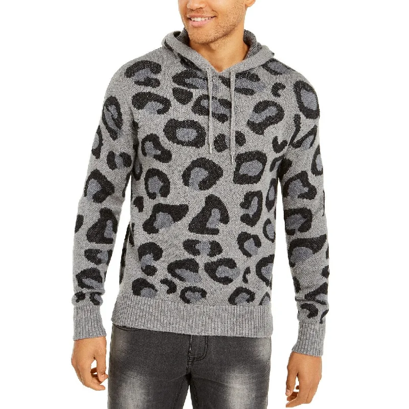 INC International Concepts Men's Leopard Sweater Hoodie Gray Size XXL Casual Men's Short Casual Men's Short