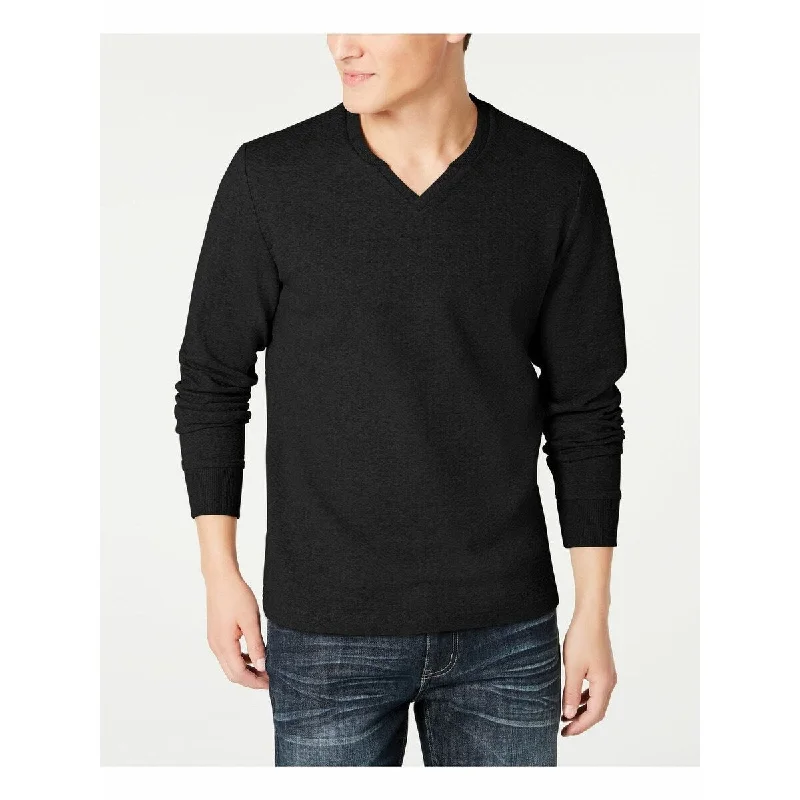 INC International Concepts Men's Textured Split-Neck Sweatshirt Black Size XXX-Large Minimalist Men's Casual  Minimalist Men's Casual 