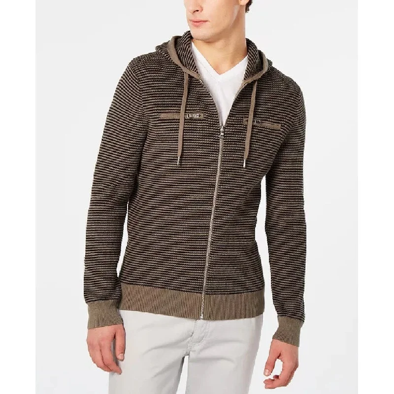 INC International Concepts Men's Textured Zip-Front Hoodie Olive Size 3 Extra Large Preppy Men's College Preppy Men's College