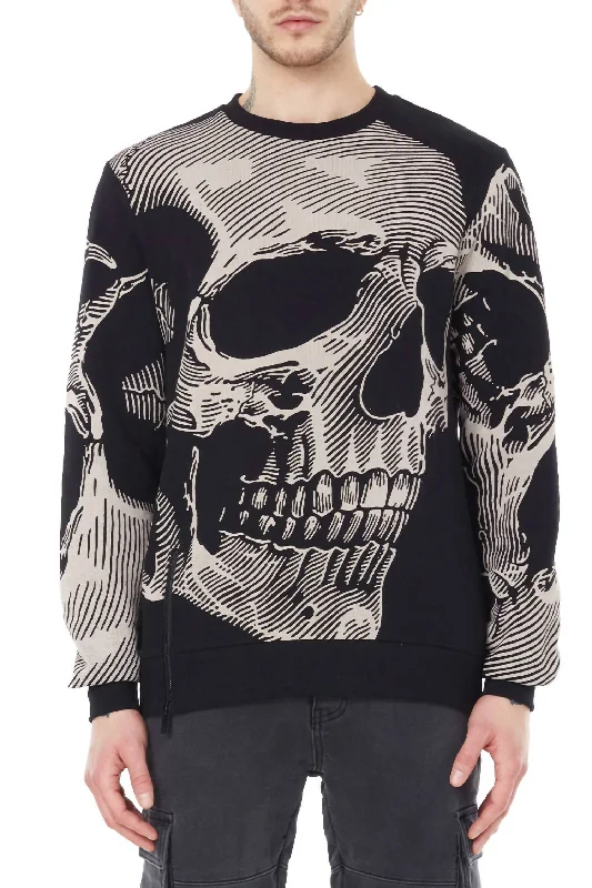 Knit Printed Bottom Zip Sweatshirt In Black Bold Men's Statement Bold Men's Statement