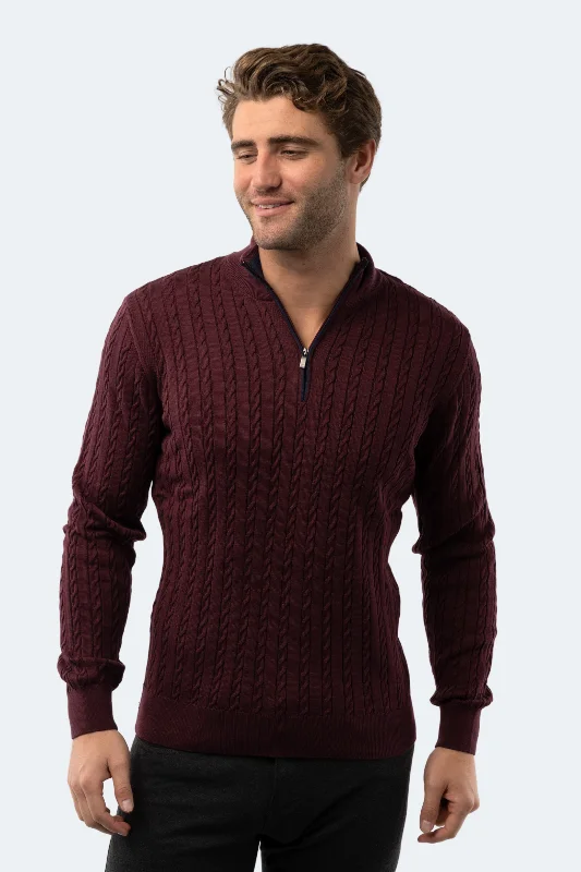 Melange Burgundy Knit Quarter Zip Relaxed Men's Australian  Relaxed Men's Australian 