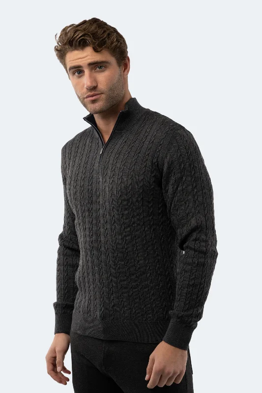 Melange Dark Grey Knit Quarter Zip Stylish Men's Tropical  Stylish Men's Tropical 