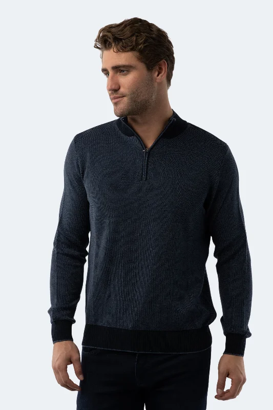 Melange Dark Indigo Quarter Zip Monochromatic Office Style Monochromatic Office Style