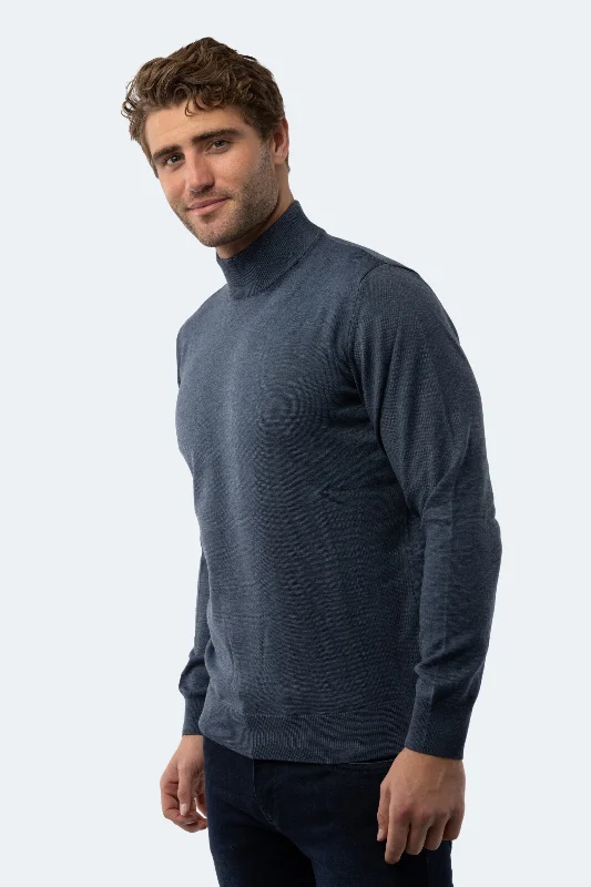 Melange Indigo Mockneck Sweater Sporty Men's Athleisure  Sporty Men's Athleisure 