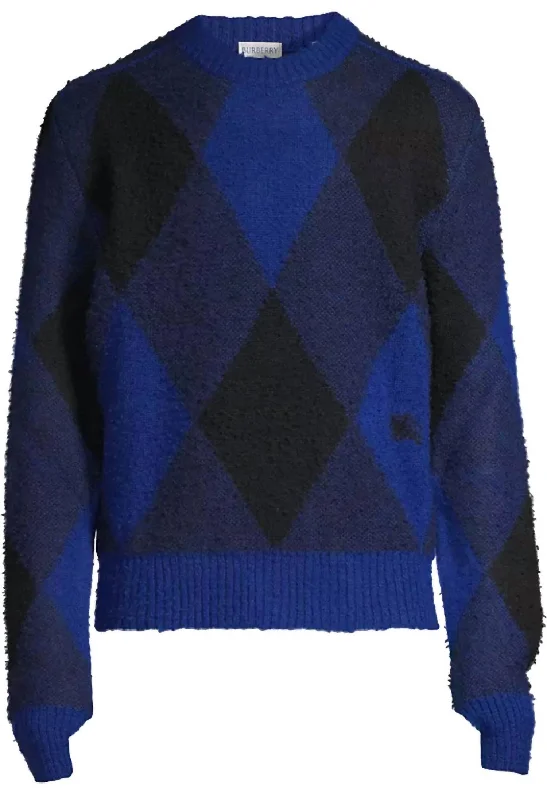 Men's Argyle Check Ekd Wool Pullover Sweater In Blue Tough Men's Military Tough Men's Military