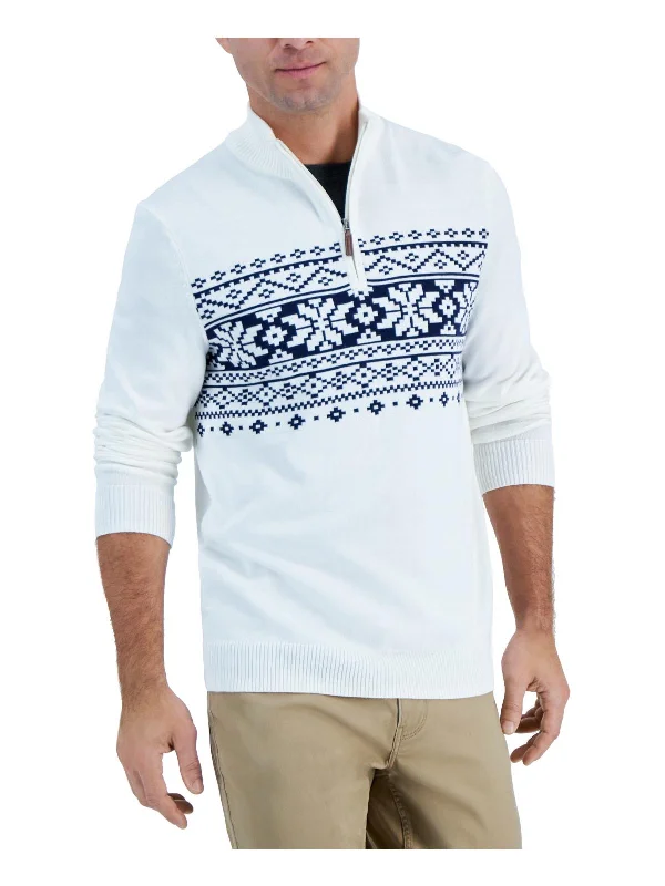 Mens Fair Isle 3/4 Zip Pullover Sweater Bold Men's Animal Bold Men's Animal