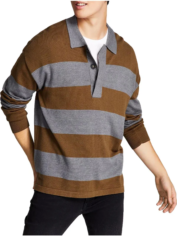 Mens Knit Striped Pullover Sweater Sleek Men's Metallic Sleek Men's Metallic