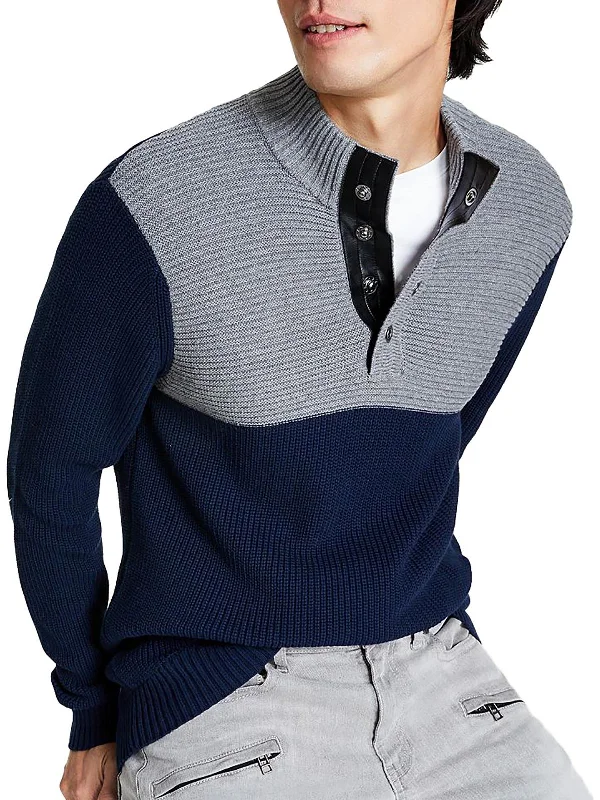 Mens Mock Neck Colorblock Pullover Sweater Hip Men's Retro Hip Men's Retro