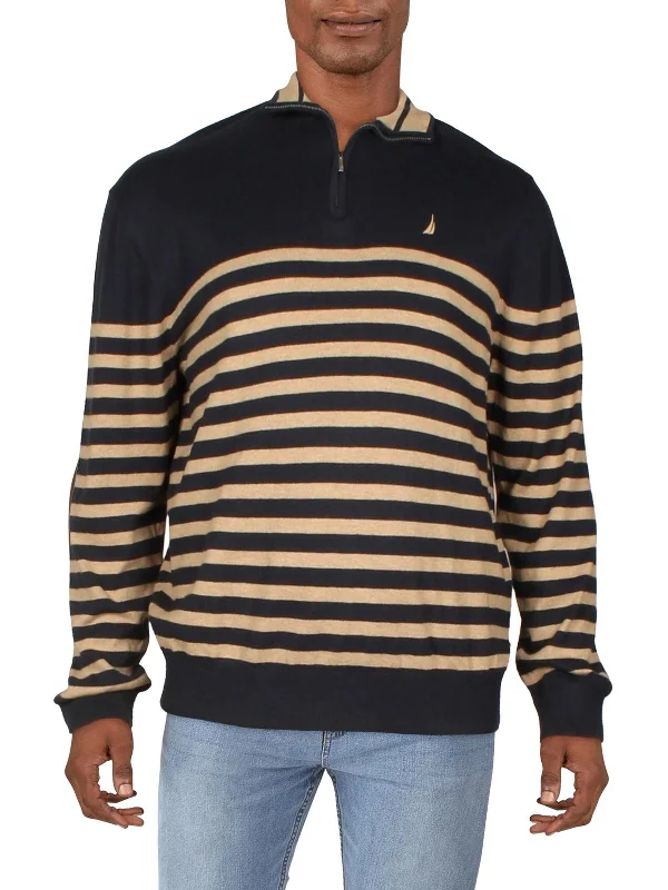 Mens Striped 1/4 Zip Pullover Sweater Tailored Tailored