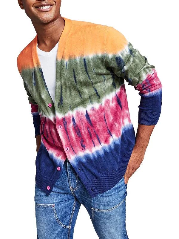 Mens Tie-Dye Knit Cardigan Sweater Traditional Men's Wool Traditional Men's Wool