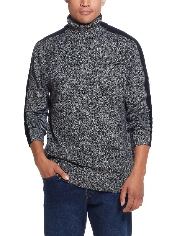 Mens Turtleneck Ribbed Knit Pullover Sweater Sleek Men's Metallic Sleek Men's Metallic