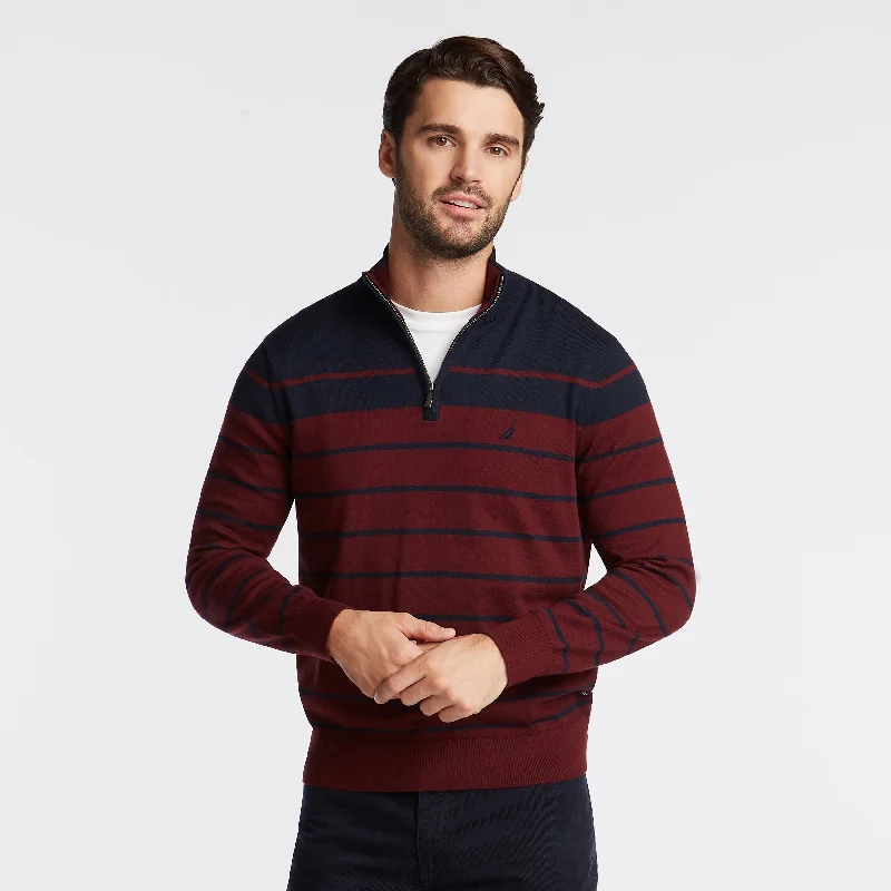 Nautica Mens Big & Tall Navtech Striped Quarter-Zip Sweater Casual Men's Short Casual Men's Short