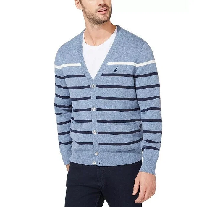 Nautica Men's Striped Long Sleeve Button Down Cardigan Sweater Blue Size XX-Large - XXL Minimalist Men's Casual  Minimalist Men's Casual 