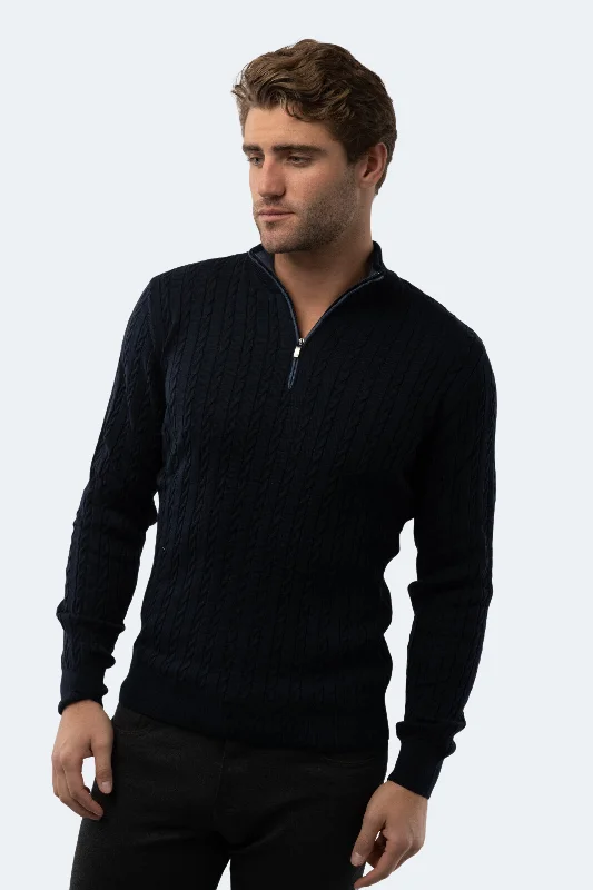 Navy Knit Quarter Zip Sleek Men's Contemporary  Sleek Men's Contemporary 