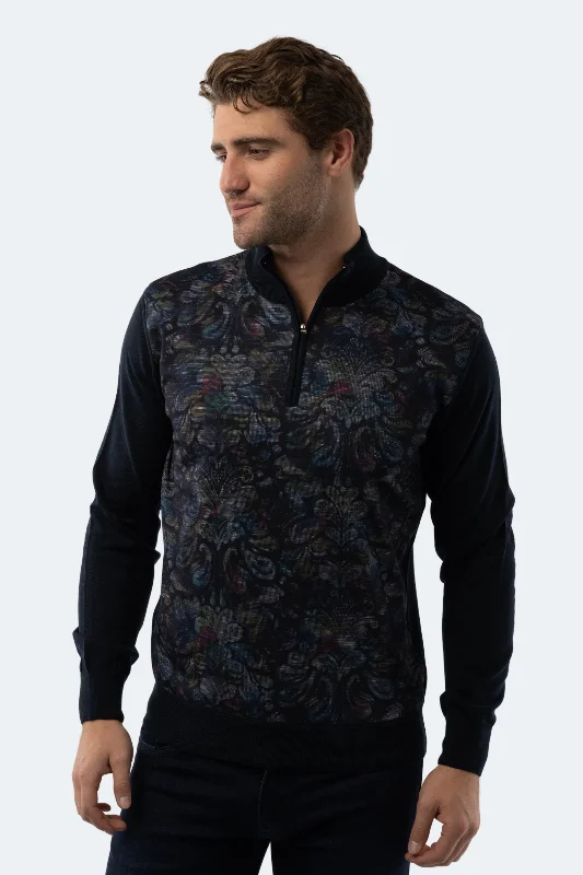 Navy Paisley Quarter Zip Youthful Men's Pop Youthful Men's Pop