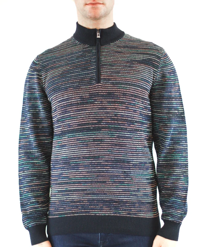 Navy with Peach Multicolor Stripes, 3/4 zip Artistic Men's Avant Artistic Men's Avant