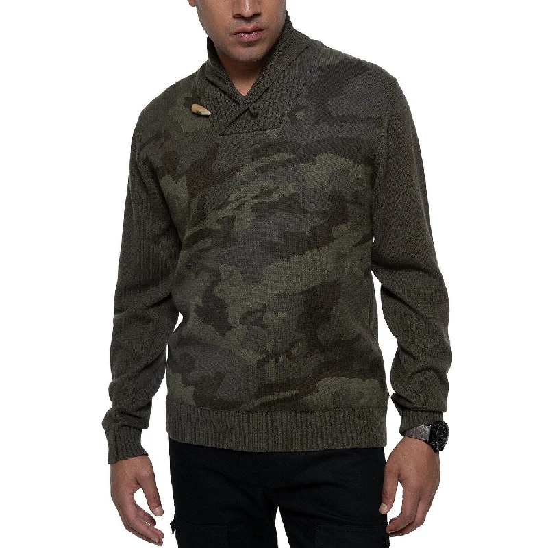 Sean John Men's Shawl-Collar Camo Sweater Med Green Size Large Relaxed Men's Beach Relaxed Men's Beach