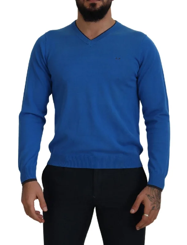 Sun68  Cotton V-Neck Knitted Men Pullover Men's Sweater Edgy Men's Punk Edgy Men's Punk