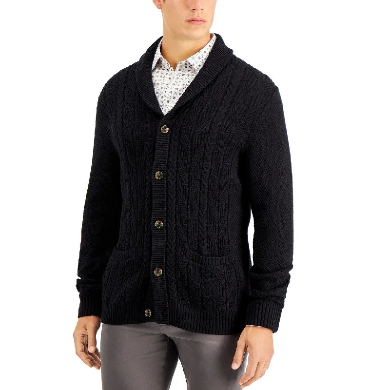 Tasso Elba Men's Cable Knit Cardigan Black Size Large Confident Men's High Confident Men's High