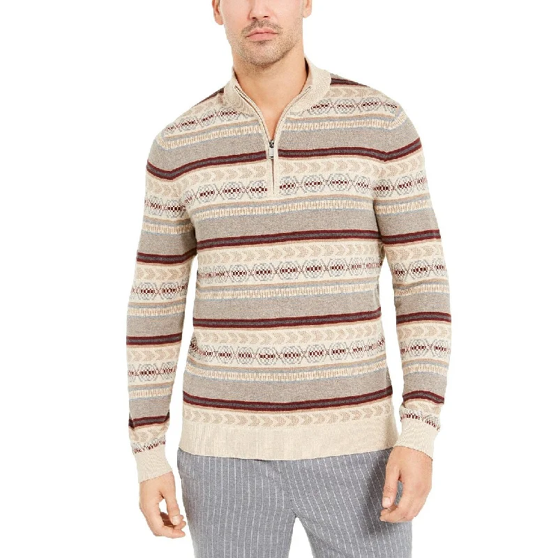 Tasso Elba Men's Striped Quarter-Zip Sweater Beigekhaki Size Medium Sophisticated Men's  Sophisticated Men's 