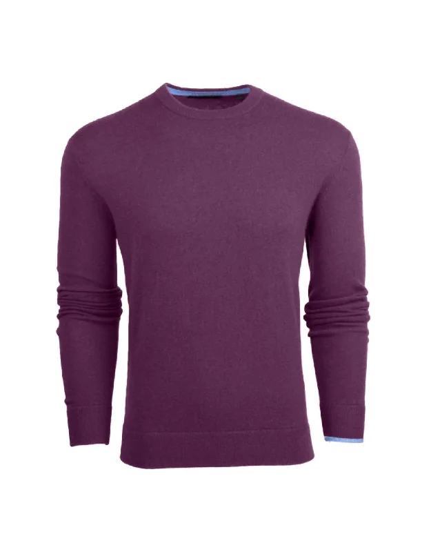 Tomahawk Cashmere Crewneck Sweater In Aubergine Luxurious Men's High Luxurious Men's High