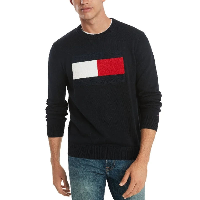 Tommy Hilfiger Men's Stan Regular-Fit Tufted Chenille Logo Sweater Black Size Medium Confident Men's High Confident Men's High