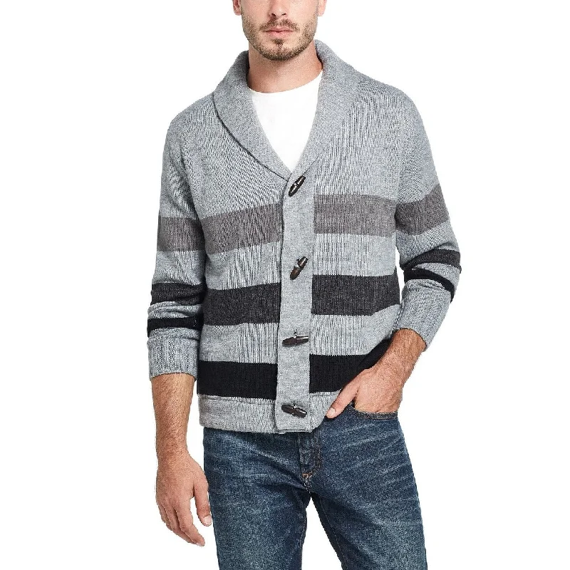 Weatherproof Vintage Men's Stripe Toggle Shawl Collar Sweater Gray Size X-Large Monochromatic All Monochromatic All